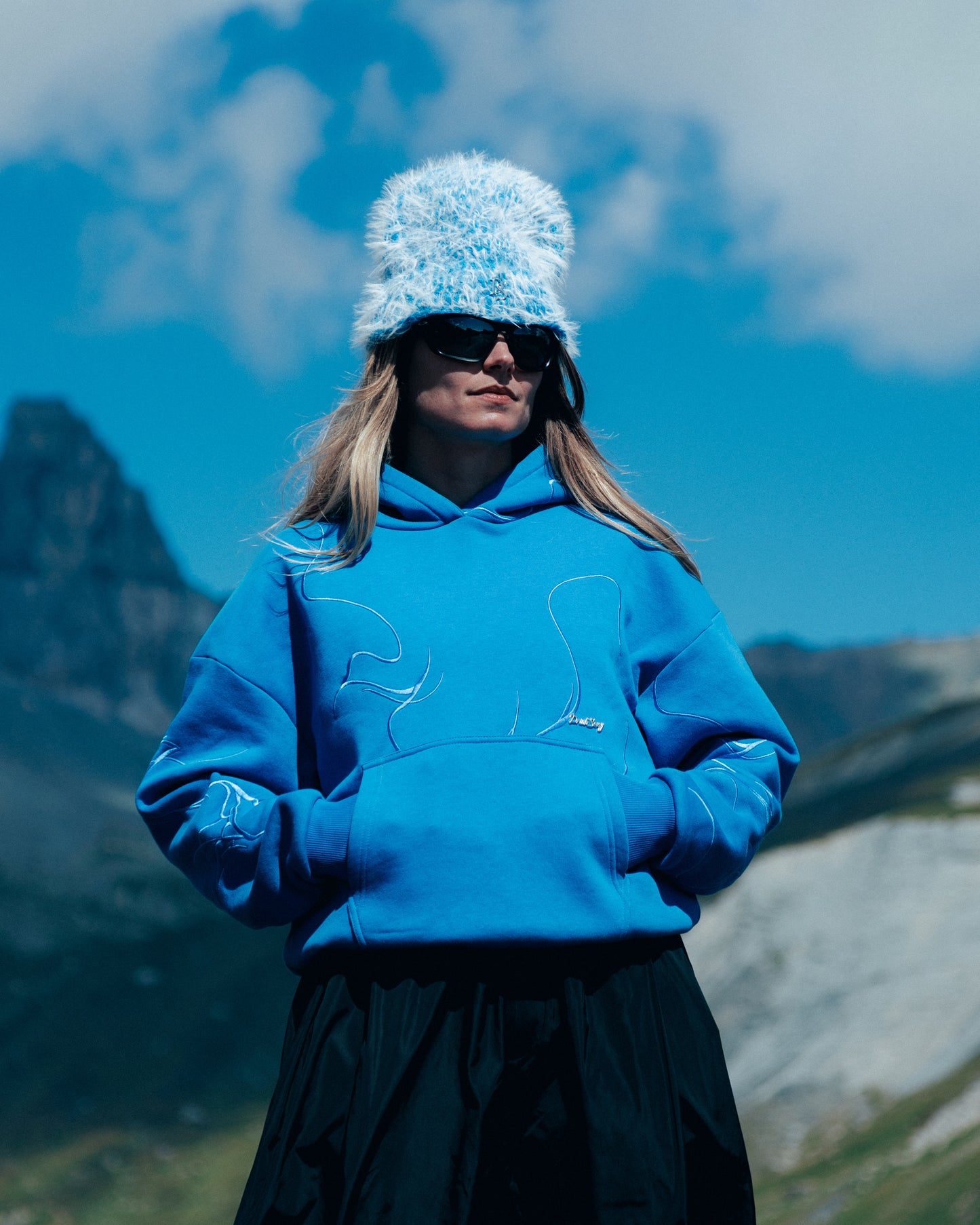 Blue Heavyweight Kittats Embroidered Hoodie