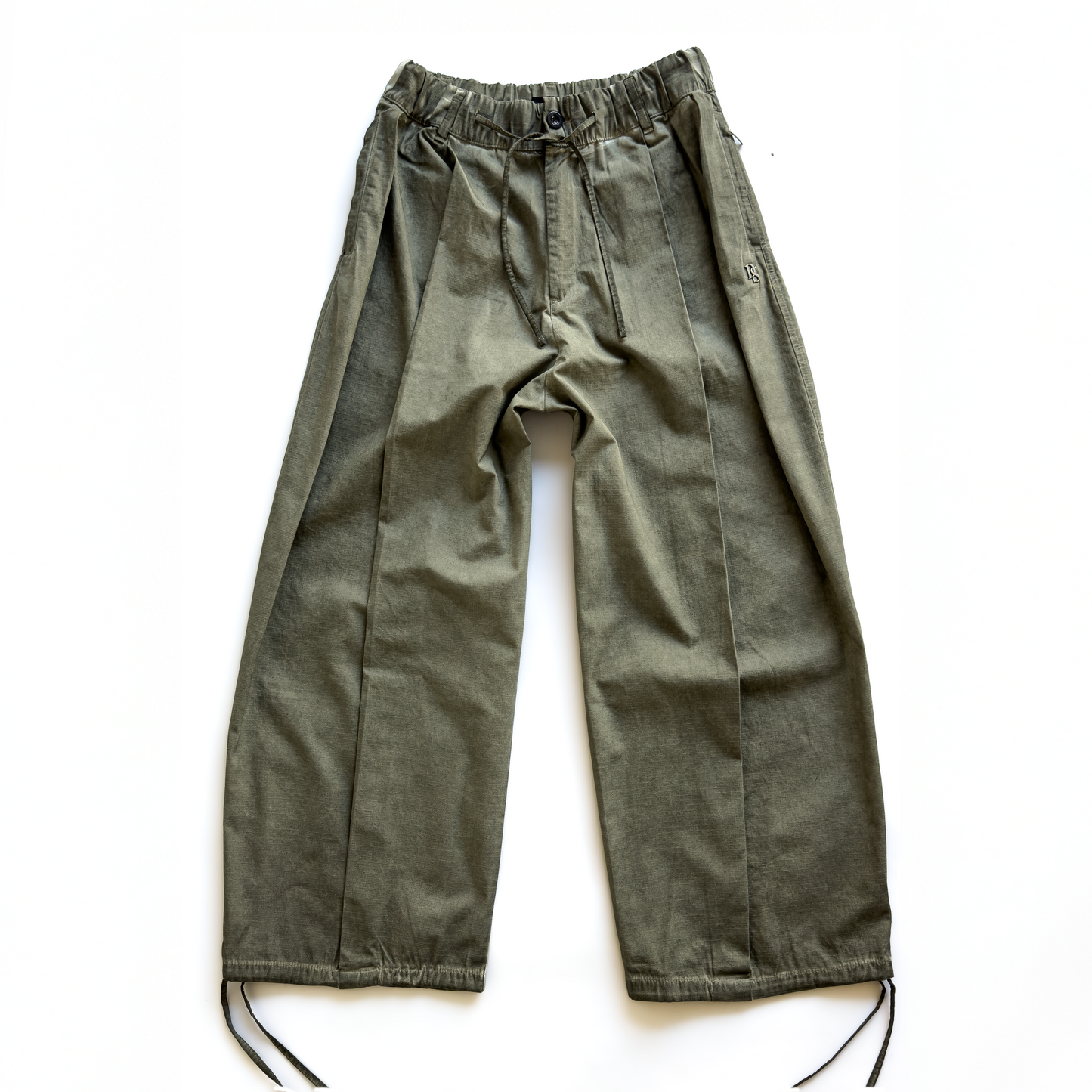 ''Washed Olive'' Pleated Ripstop Pant