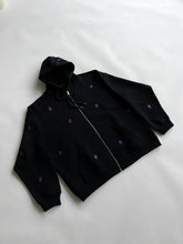 Load image into Gallery viewer, Black Zipper Hoodie &#39;&#39;Overall purple ds embroideries&#39;&#39;
