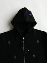 Load image into Gallery viewer, Black Zipper Hoodie &#39;&#39;Overall purple ds embroideries&#39;&#39;