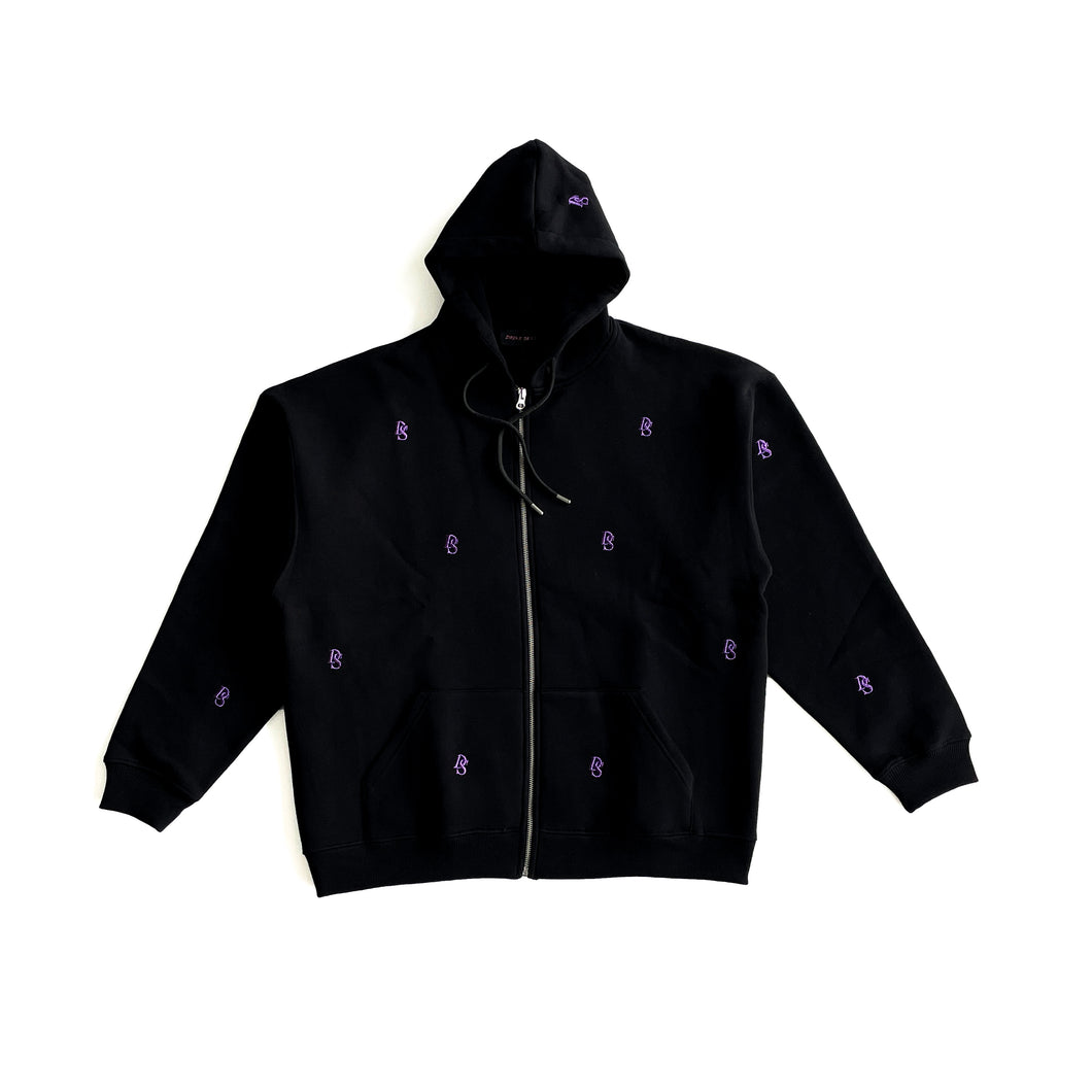 Black Zipper Hoodie ''Overall purple ds embroideries''